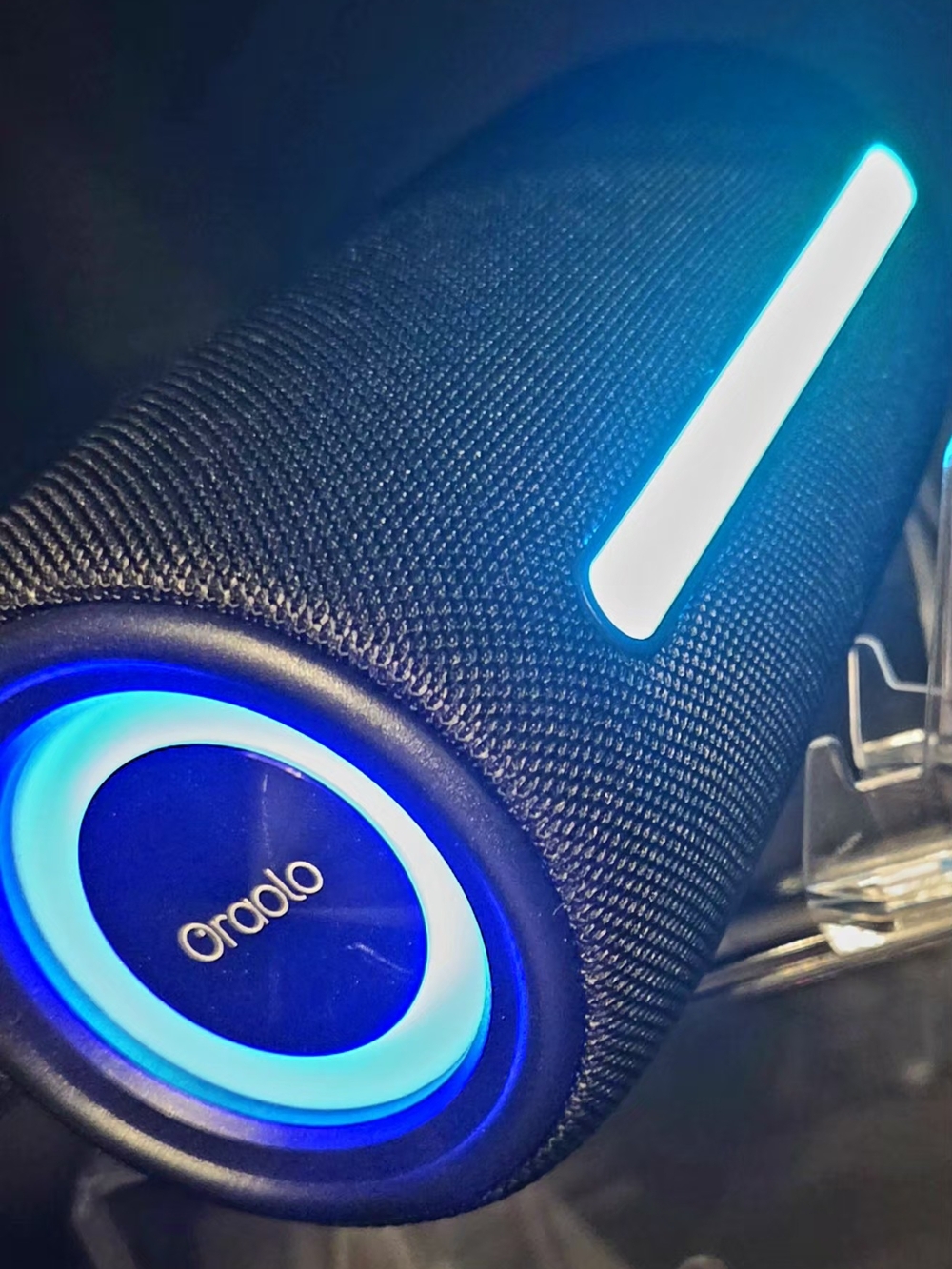 Portable Bluetooth Speaker in Black with Blue LED Accents